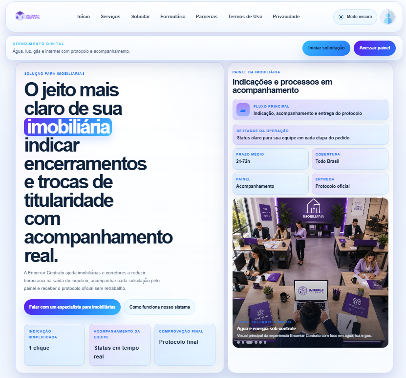 Projeto Encerrar Contrato: interface de atendimento e acompanhamento para imobiliárias.