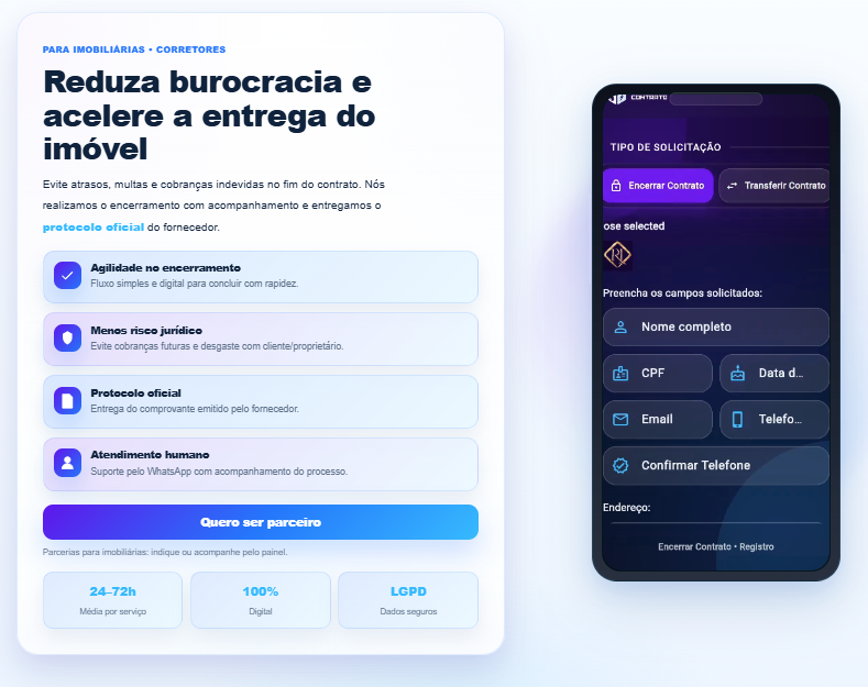 Referência visual do projeto Encerrar Contrato — Serviços e formulário mobile