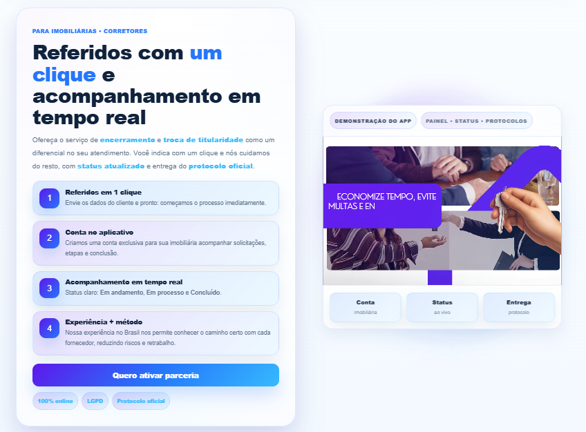 Referência visual do projeto Encerrar Contrato — Parcerias e acompanhamento